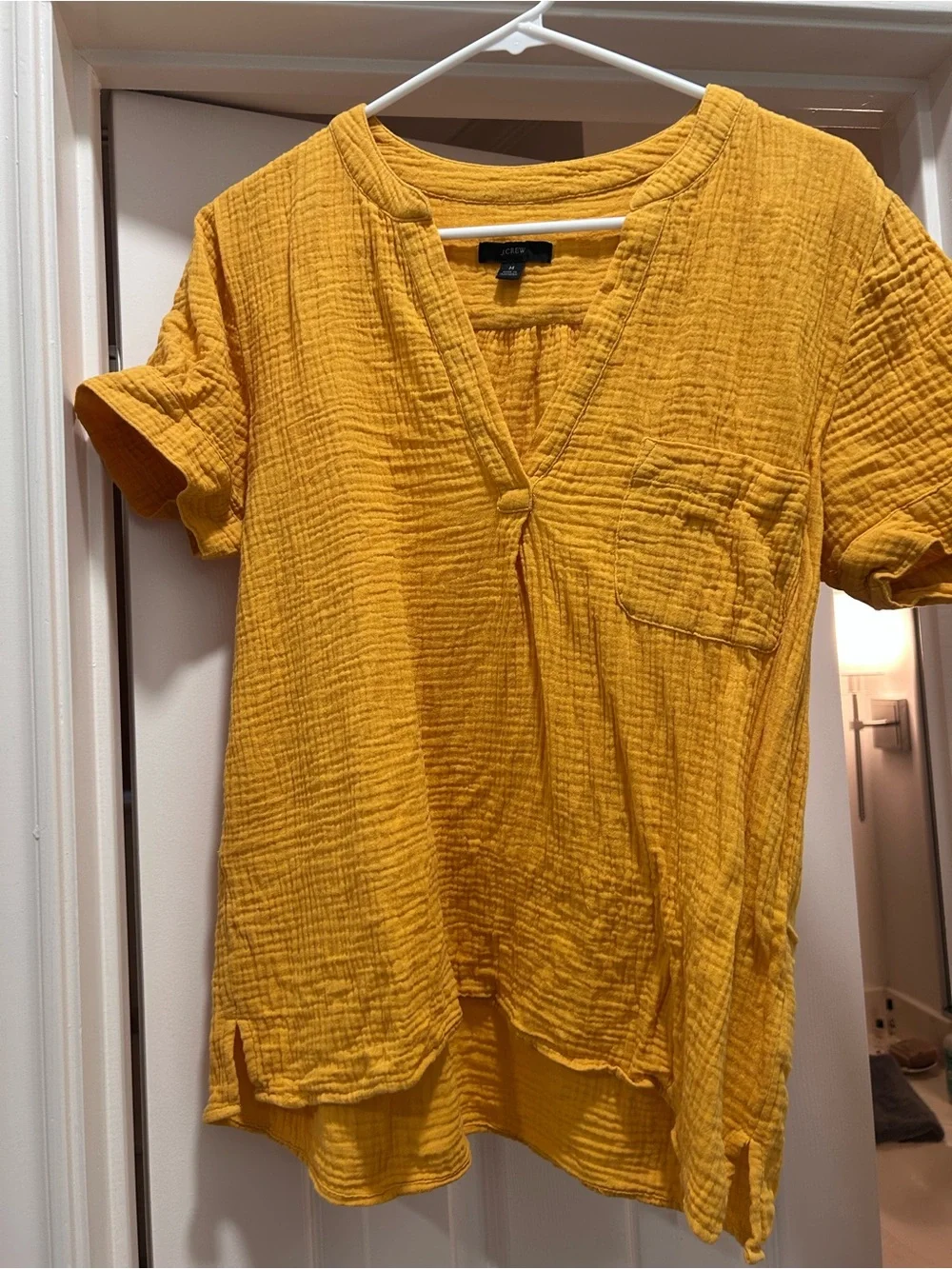 J.Crew Double Gauze Mustard Short-Sleeve V-Neck Top